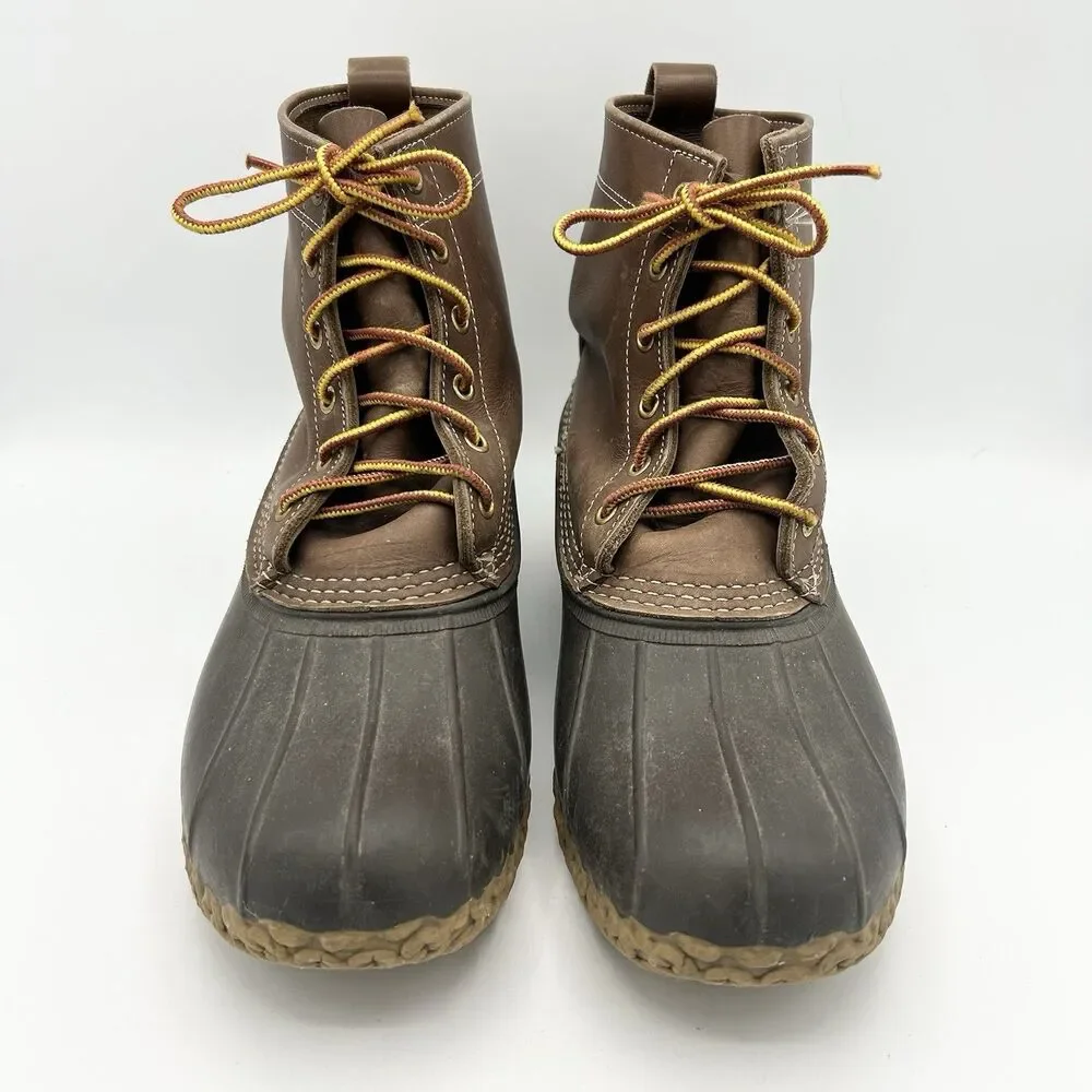 VINTAGE L.L. Bean Boots Duck Boots USA Distressed Leather Rubber Lace Up 10 - Picture 2 of 8
